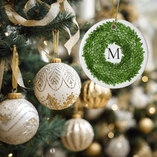 Décoration En Céramique Couronne de buis monogrammée Noël