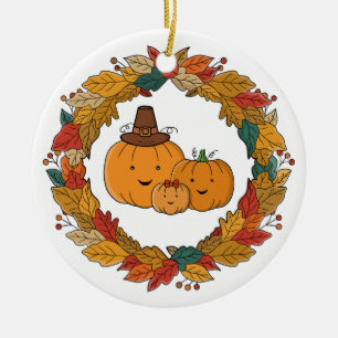 Décoration En Céramique Couronne de citrouilles d'automne pour la famille