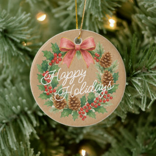 Décoration En Céramique Couronne de décembre élégante avec ruban rose aqua