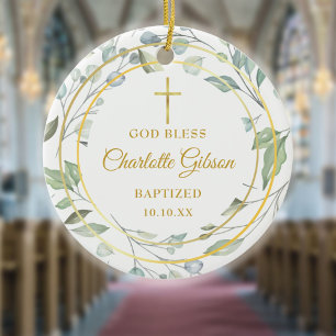 Décoration En Céramique Couronne de laurier personnalisée Baptême garçon f