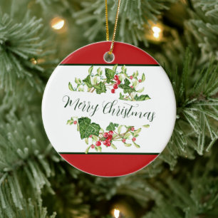 Décoration En Céramique Couronne de Noël aquarelle personnalisée pour les