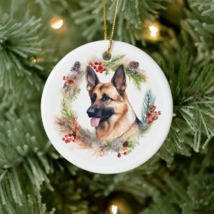 Décoration En Céramique Couronne de Noël au Berger Allemand Chien de fête