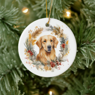Décoration En Céramique Couronne de Noël au Golden Retriever Chien de fête