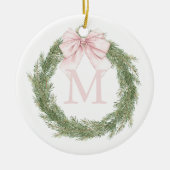Décoration En Céramique Couronne de Noël avec monogramme et nœud rose (Devant)