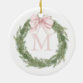 Décoration En Céramique Couronne de Noël avec monogramme et nœud rose (Dos)