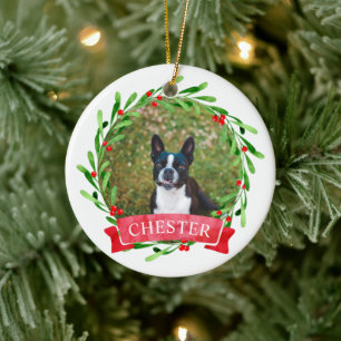 Décoration En Céramique Couronne de Noël avec photo de chien