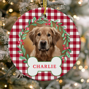 Décoration En Céramique Couronne de Noël avec photo de chien à carreaux ro