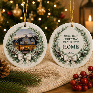 Décoration En Céramique Couronne de Noël avec photo pour nouvelle maison