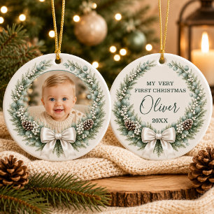 Décoration En Céramique Couronne de Noël avec ruban pour photo de bébé gar