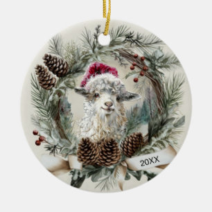 Décoration En Céramique Couronne de Noël de chèvre angora