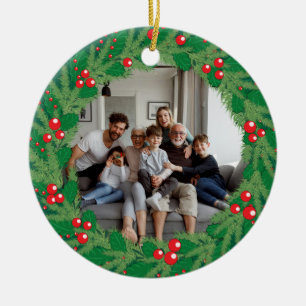 Décoration En Céramique Couronne de Noël en houx avec photo de famille per