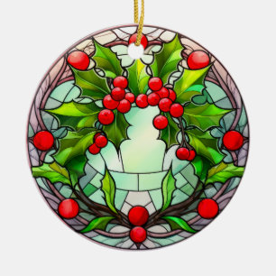 Décoration En Céramique Couronne de Noël en verre coloré de houx