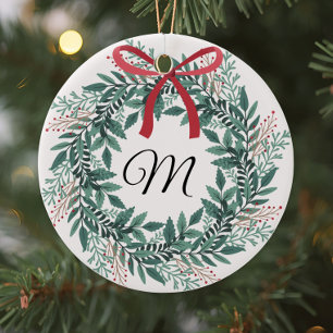 Décoration En Céramique Couronne de Noël festive personnalisée avec initia