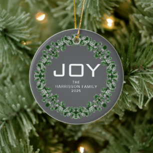 Décoration En Céramique Couronne de Noël florale Joy avec nom de famille e