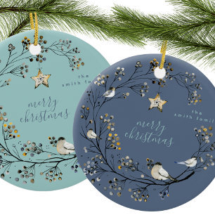 Décoration En Céramique Couronne de Noël hiver bleu glace   Nouvel An