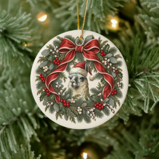 Décoration En Céramique Couronne de Noël lama vintage