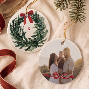 Décoration En Céramique Couronne de Noël personnalisée à l'aquarelle