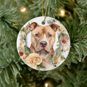 Décoration En Céramique Couronne de Noël Pitbull Chien de fête