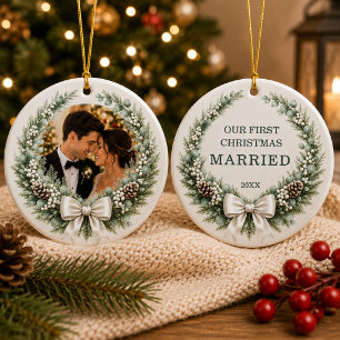 Décoration En Céramique Couronne de Noël pour la première photo de mariage
