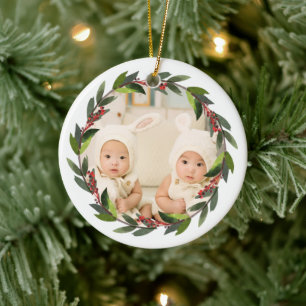Décoration En Céramique Couronne de Noël pour les jumeaux de la première a