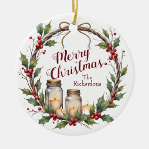 Décoration En Céramique Couronne de Noël rustique avec houx
