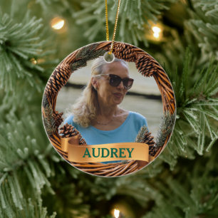 Décoration En Céramique Couronne de Noël rustique avec photo personnalisée