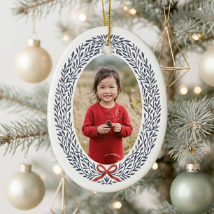 Décoration En Céramique Couronne élégante avec noeud pour photo de Noël