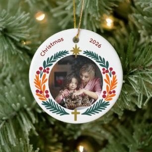 Décoration En Céramique Couronne Étoile et Croix Personnalisée Chrétienne