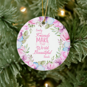 Décoration En Céramique Couronne florale aquarelle Cosmos rose Amitié