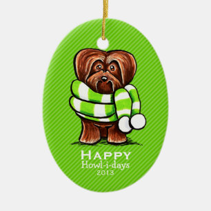 Décoration En Céramique Coutume de rayure de Noël d'écharpe de Havanese