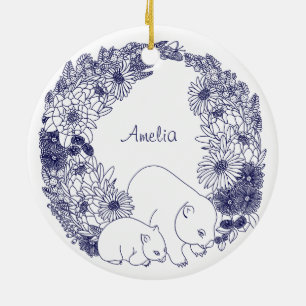 Décoration En Céramique Coutume Wombat Christmas Blue