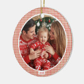 Décoration En Céramique Cozy Gingham Christmas Ornament with Photo (Gauche)