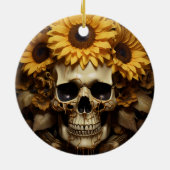 Décoration En Céramique Crâne doré tournesol  (Dos)