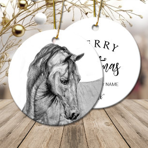 Décoration En Céramique Crayon graphique de l'art du cheval dessin noir et