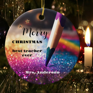 Décoration En Céramique Crayon moderne Enseignant Merci Noël