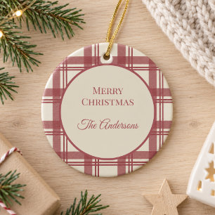 Décoration En Céramique Crème d'ivoire Rouge Noël Tartan Plaid Vintage