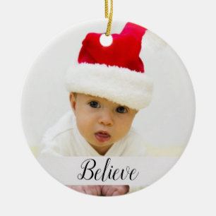 Décoration En Céramique Croire bébé photo de Noël avec nom et année