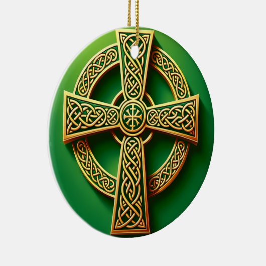 Décoration En Céramique Croix celtique d'or sur vert (Droite)