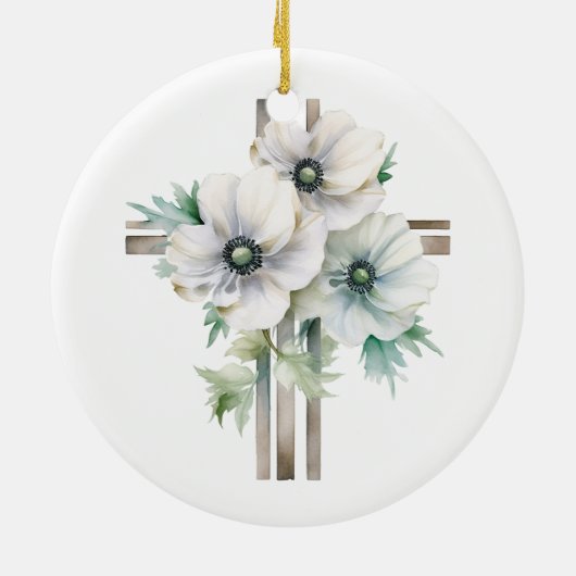 Décoration En Céramique Croix de fleurs d'anémones blanches (Dos)