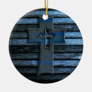 Décoration En Céramique Croix en bois bleue