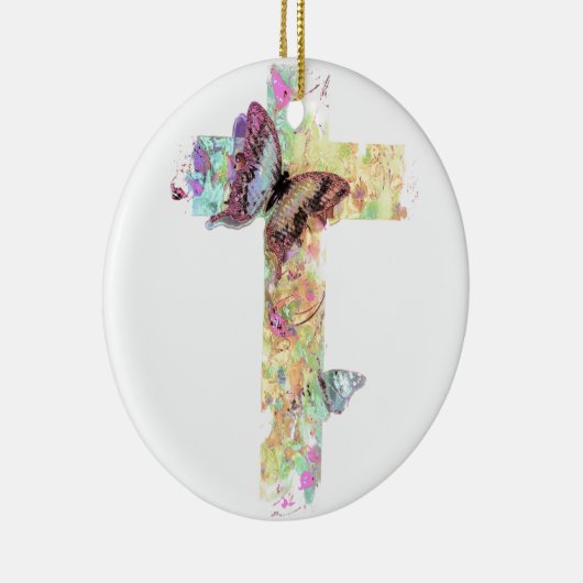 Décoration En Céramique Croix florale pastel et papillons (Droite)