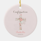 Décoration En Céramique Croix florale rose vif de confirmation (Dos)