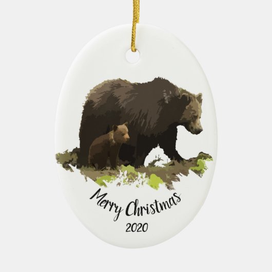 Décoration En Céramique Custom Dated Christmas Bear Family Cub Animal art (Devant)