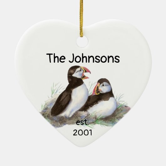 Décoration En Céramique Custom Dated Noël Ensemble Puffins Oiseau (Dos)