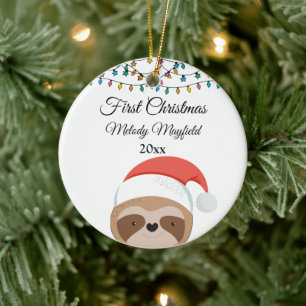 Décoration En Céramique Custom First Christmas Baby Boy Girl Cute Sloths
