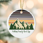 Décoration En Céramique Custom Green Forest Mountain Road Trier Noël<br><div class="desc">Customisez votre propre voyage en famille et les ornements de Noël pour commémorer un voyage dans la nature cet été ou cet automne. Personnalisez avec votre nom de famille sous la forêt verte d'arbres et le coucher de soleil de montagne foncé pour un séjour cool pour votre groupe extérieur.</div>