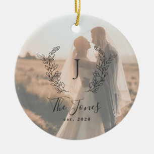 Décoration En Céramique Custom photo newlyweds name monogram elegant