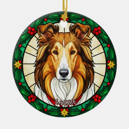 Décoration En Céramique Custom Stained glass effect DOG'S name Christmas (Devant)