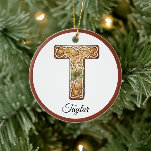 Décoration En Céramique Customize Christmas Gingerbread Letter T Monogram (Arbre)