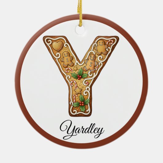 Décoration En Céramique Customize Christmas Gingerbread Letter Y Monogram (Dos)